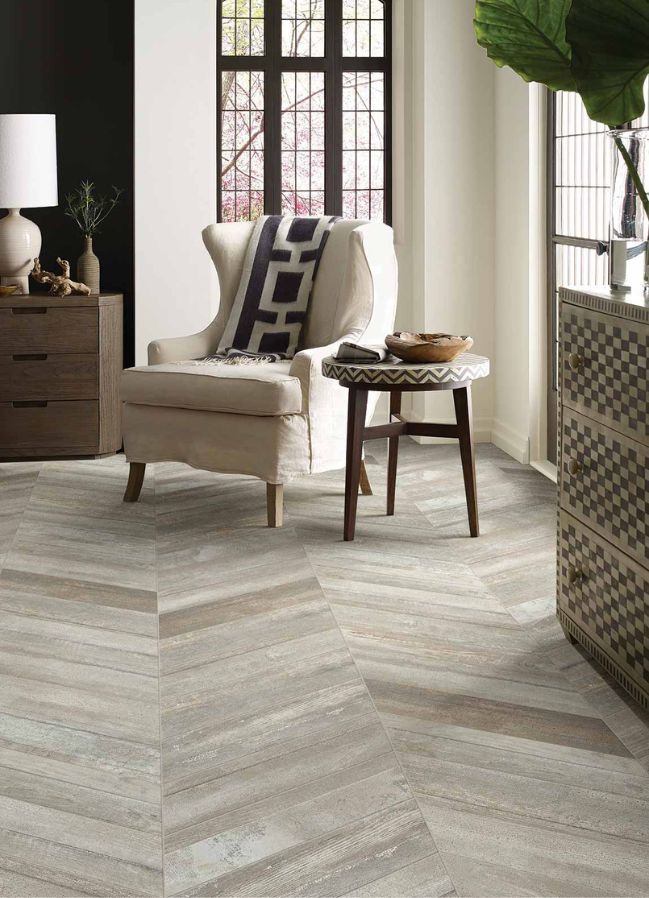 wood look tile flooring in a living room